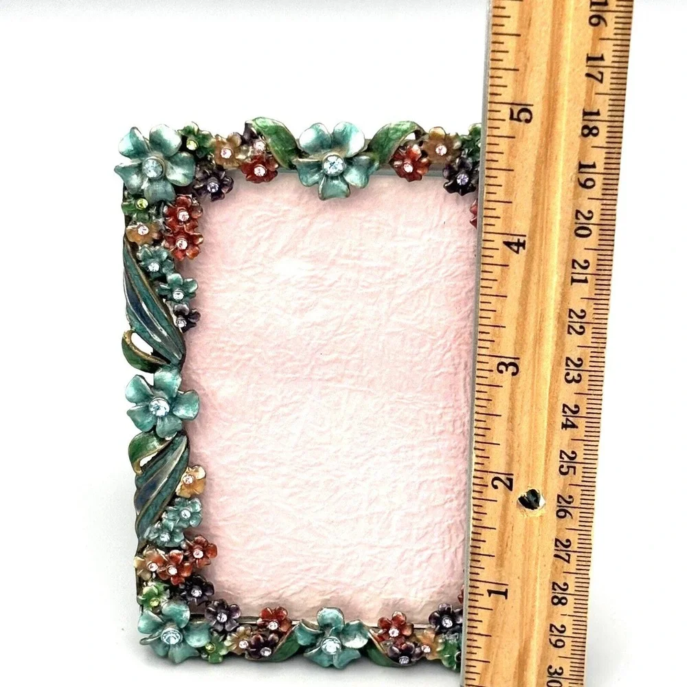 Vintage Metal Enamel Picture Frame Flowers Victorian Art Noveau Romantic
